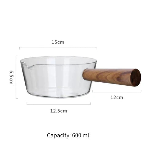 400ml/600ml Glass Milk Pot With Wooden Handle Transparent Cooking Heating Milk Soup Noodle Household Kitchen Cookware Clay Stock