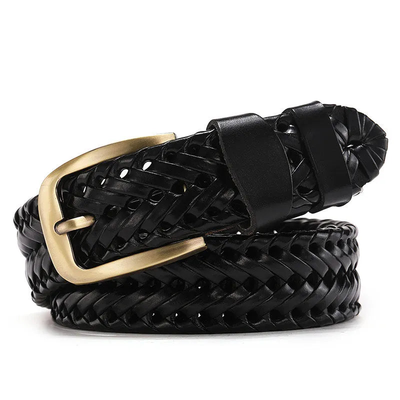 Men Genuine Leather Braided Belts Webbing High Quality Hand Vintage Belts for Men Gold Pin Buckle Casual for Jeans Strap HQ212 - Hiron Store