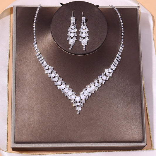 Necklace And Earring Girls Necklace Set Luxury Crystal Necklace Pearl Earrings Sets