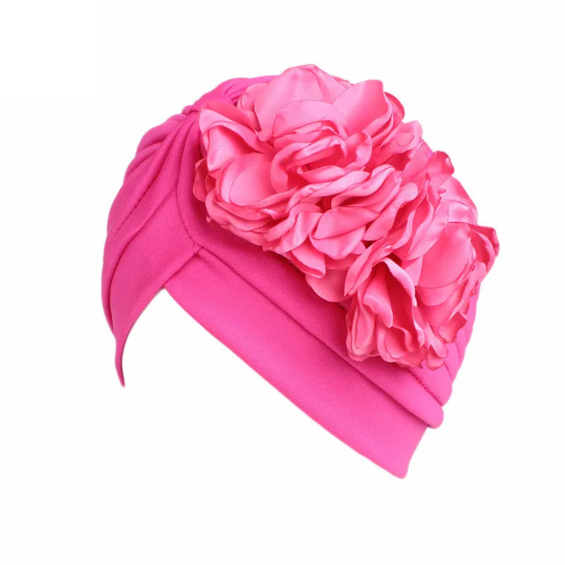 New Flower Decoration Turban, Solid Color Women's Head Wrap, Fashion Headwear, Bandana Cap