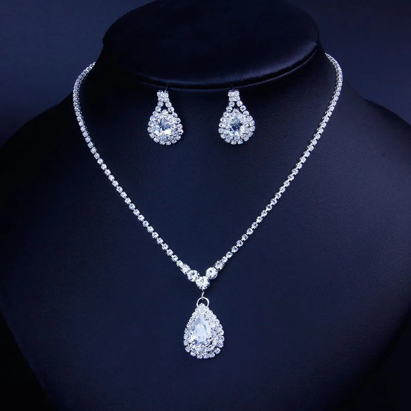 Water Drop Jewellery Set Necklace and Earrings Bridal Crystal Jewelry