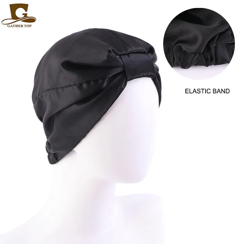 Silk Sleeping Bonnet Caps For Women Silky Headcover Double Layer Knotted Headband