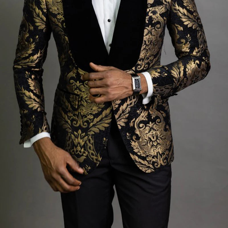 Blazer for Men Prom African Fashion Slim Fit with Velvet Shawl Lapel Male Suit Jacket