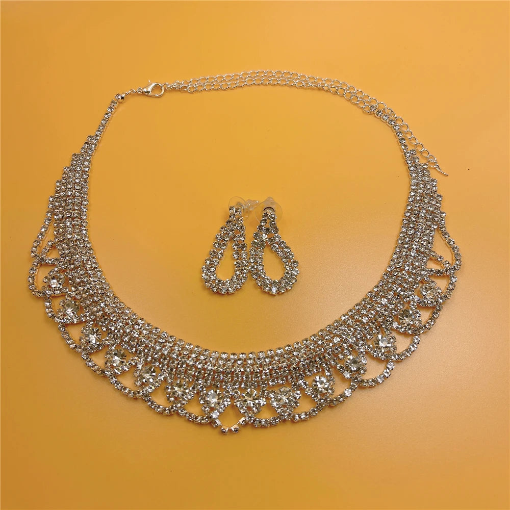 Bridal Wedding Jewellery Set Crystal Round Necklace Earrings Sets