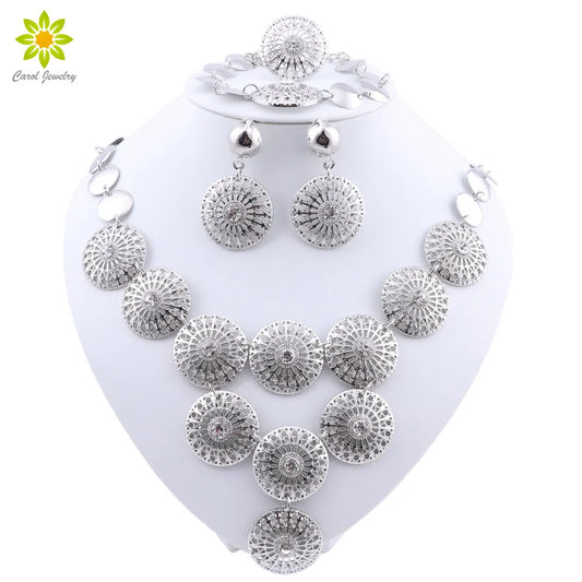 African Bridal Jewelry Brand Dubai Gold-Color Crystal Jewelry Set Flower Shape Necklace Set