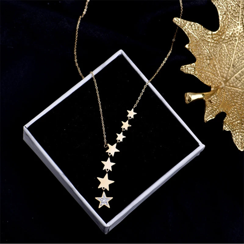 XIYANIKE 316L Stainless Steel Stars Zircon Necklaces Charms Chain Choker Necklaces 2021 New For Women Fashion  Jewelry Collier - Hiron Store