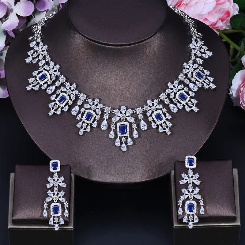 Costume Jewellery Set for Women Yellow Cubic Zirconia Tassel Square Drop Necklace Earrings