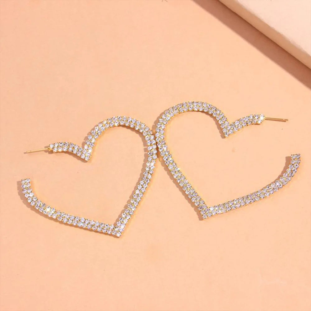 Rhinestone Hollow Heart Earrings Love Hoop Earrings Fashion Jewellery