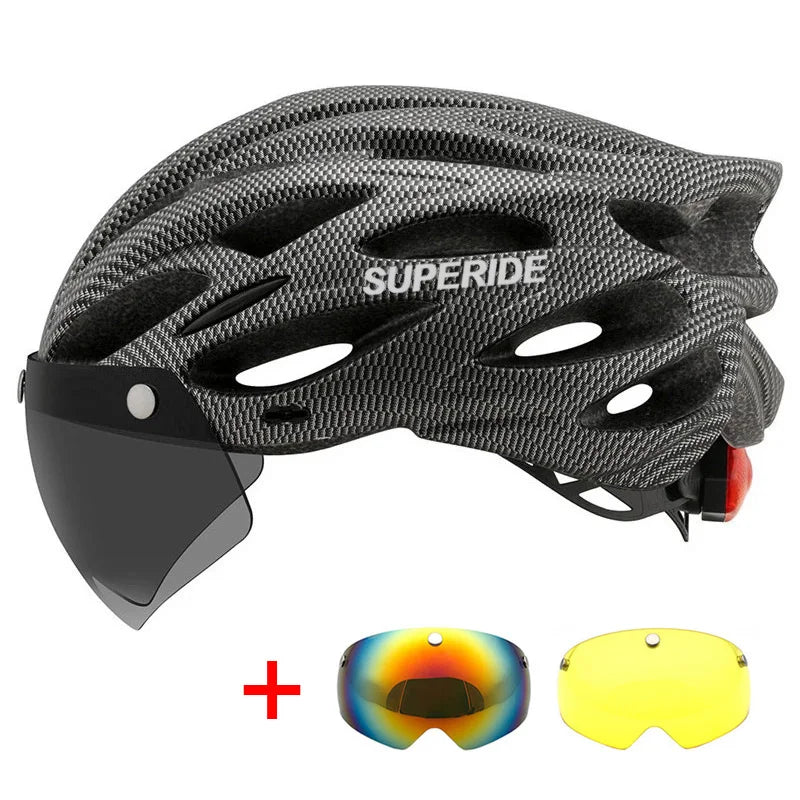 SUPERIDE Men Women Cycling Helmet with Rearlight Sports MTB Bicycle Helmet Road Bike Mountain Bike Helmet with Goggles & Visor - Hiron Store