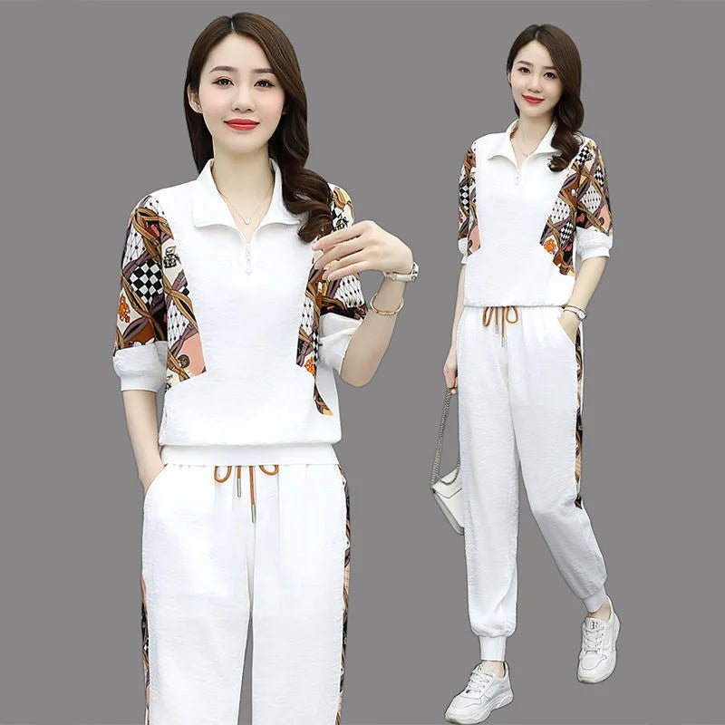 Women's Fashion Pencil Pant Suit 2024 New Summer Leisure Clothing Foreign Style Crop Top Two Piece Set Women Leggings Tracksuit - Hiron Store