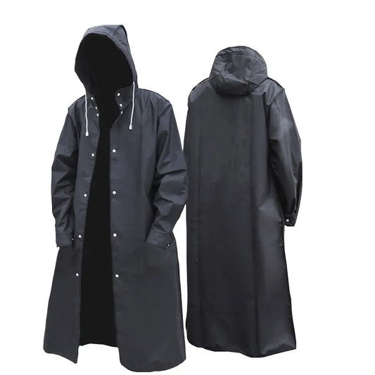 Black  Long Raincoat Women Men Rain Coat Hooded For Outdoor