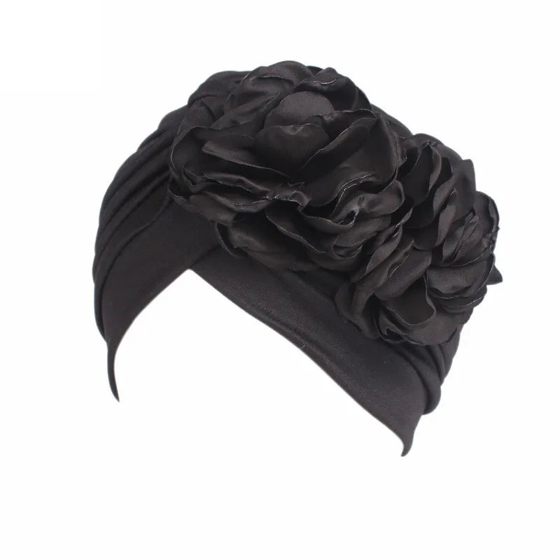 New Flower Decoration Turban, Solid Color Women's Head Wrap, Fashion Headwear, Bandana Cap