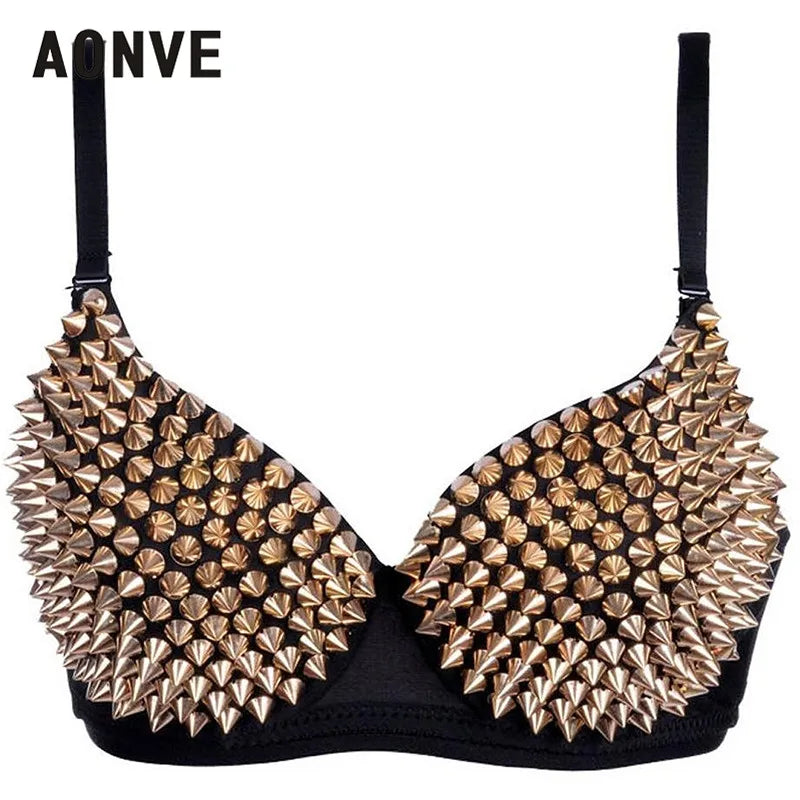 AONVE Newest Sexy Lingerie Sexy Women's Rhinestone Cover Bra Top Gold/Silver Plunge Wire Free Bralete