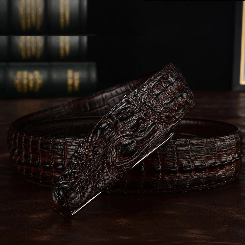 Men Luxury Snake Buckle Crocodile Patter Genuine Leather Belts