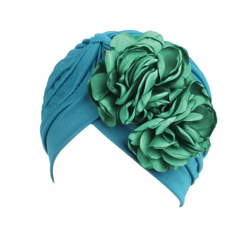 New Flower Decoration Turban, Solid Color Women's Head Wrap, Fashion Headwear, Bandana Cap