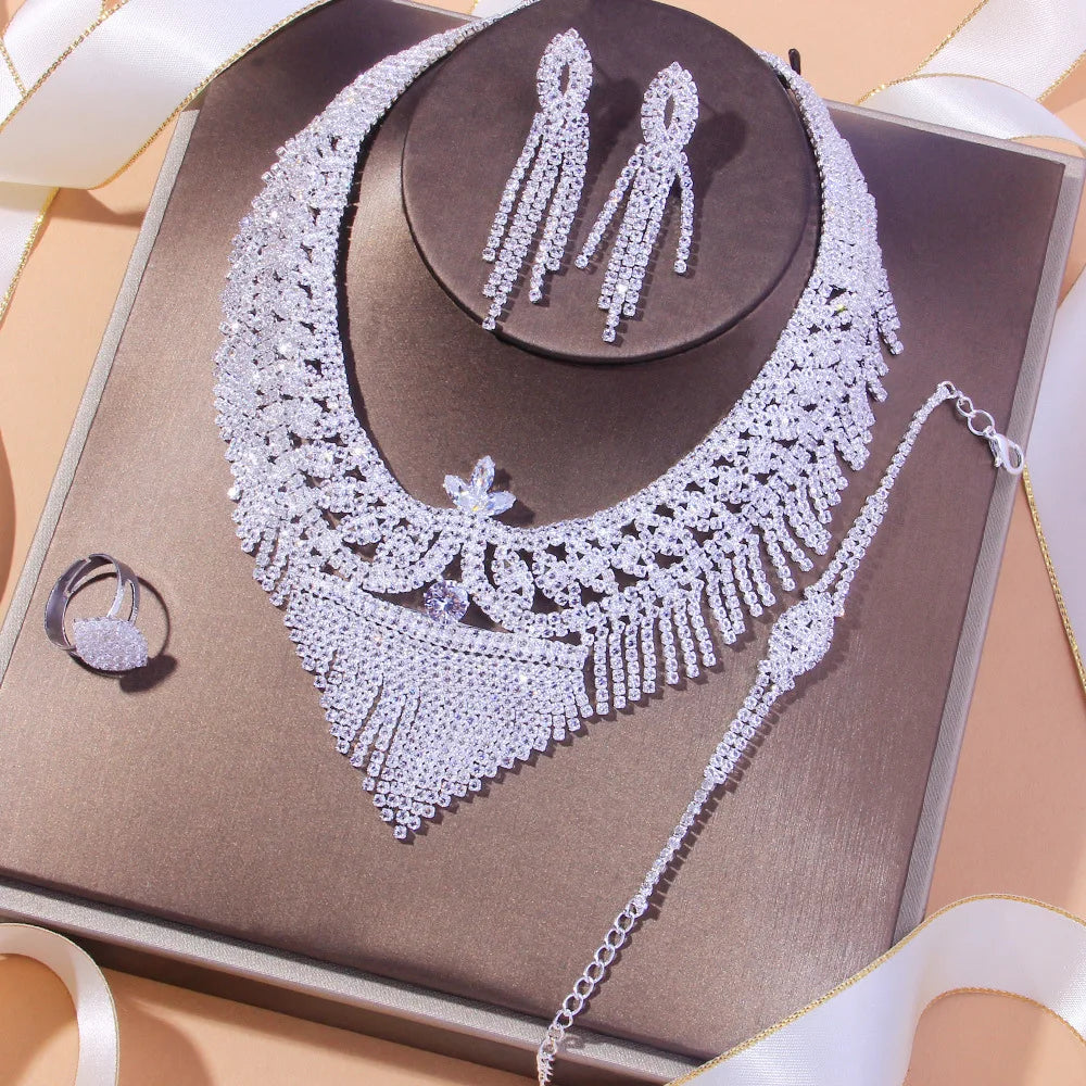 Stonefans Tassel Rhinestone Bridal Jewelry Sets for Women Crystal Necklace