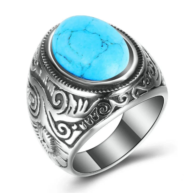 HNSP 316L Stainless Steel Natural Stone Ring For Men Vintage Jewelry Tiger Eyes Stone Rings