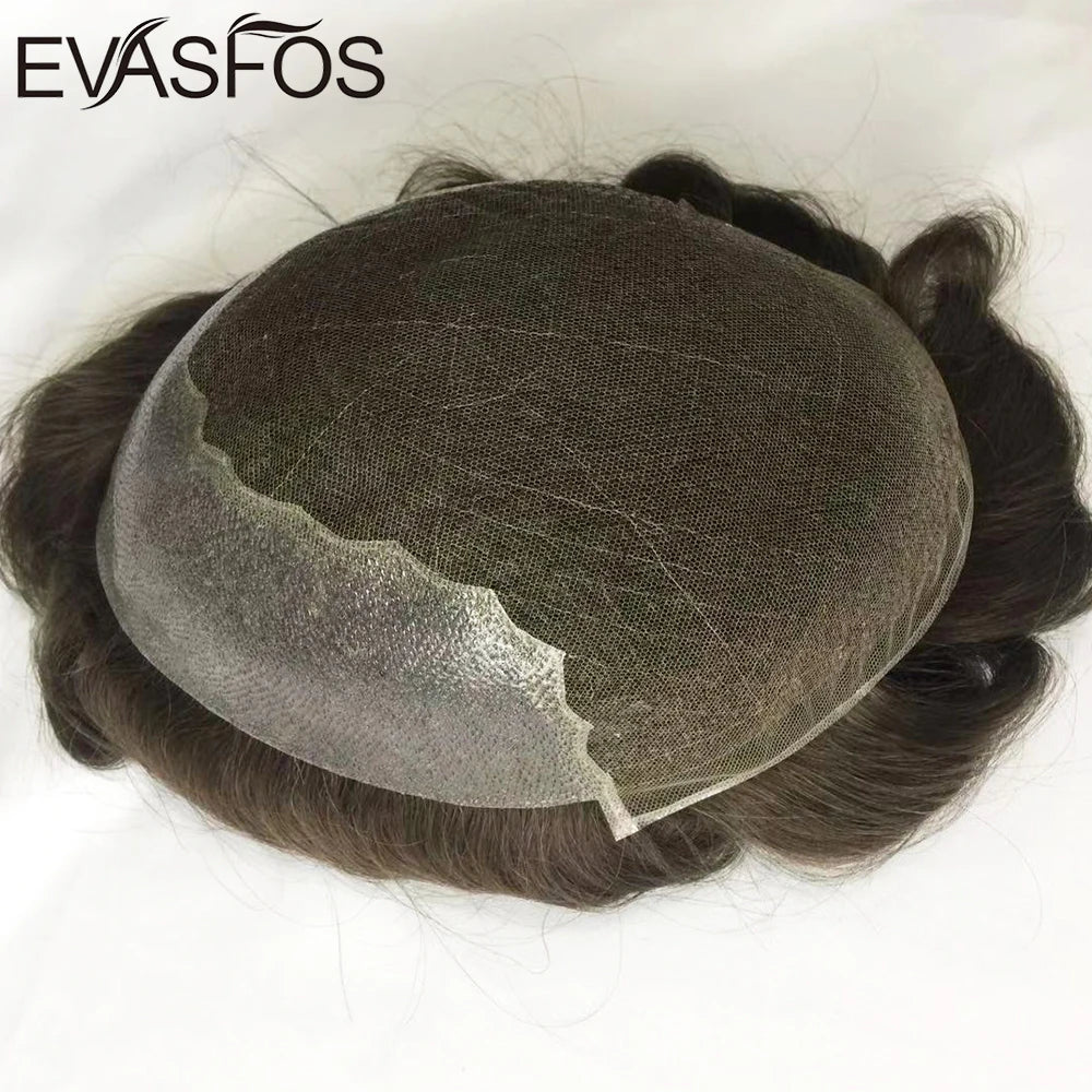 Natural Hairline Bleached Knots French Lace Front Men's Toupee, Poly Skin Hairpieces, Hair Replacement Systems, Various Color
