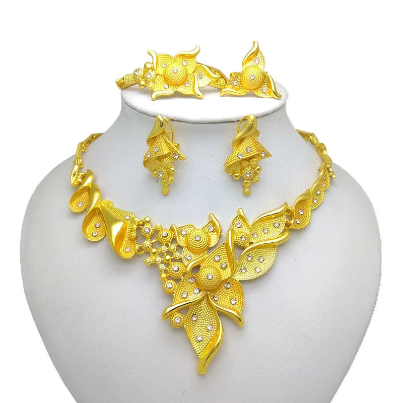 2024 New Luxury Dubai Gold Colorful Jewelry Sets Nigerian Wedding Necklace Ring Women