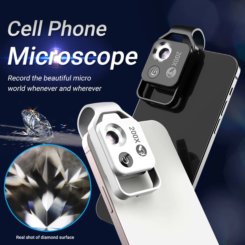 Digital 200X Microscope Lens with CPL Mobile LED Guide Light Lamp Micro Pocket SuperMacro Lens for iPhone Samsung phones - Hiron Store