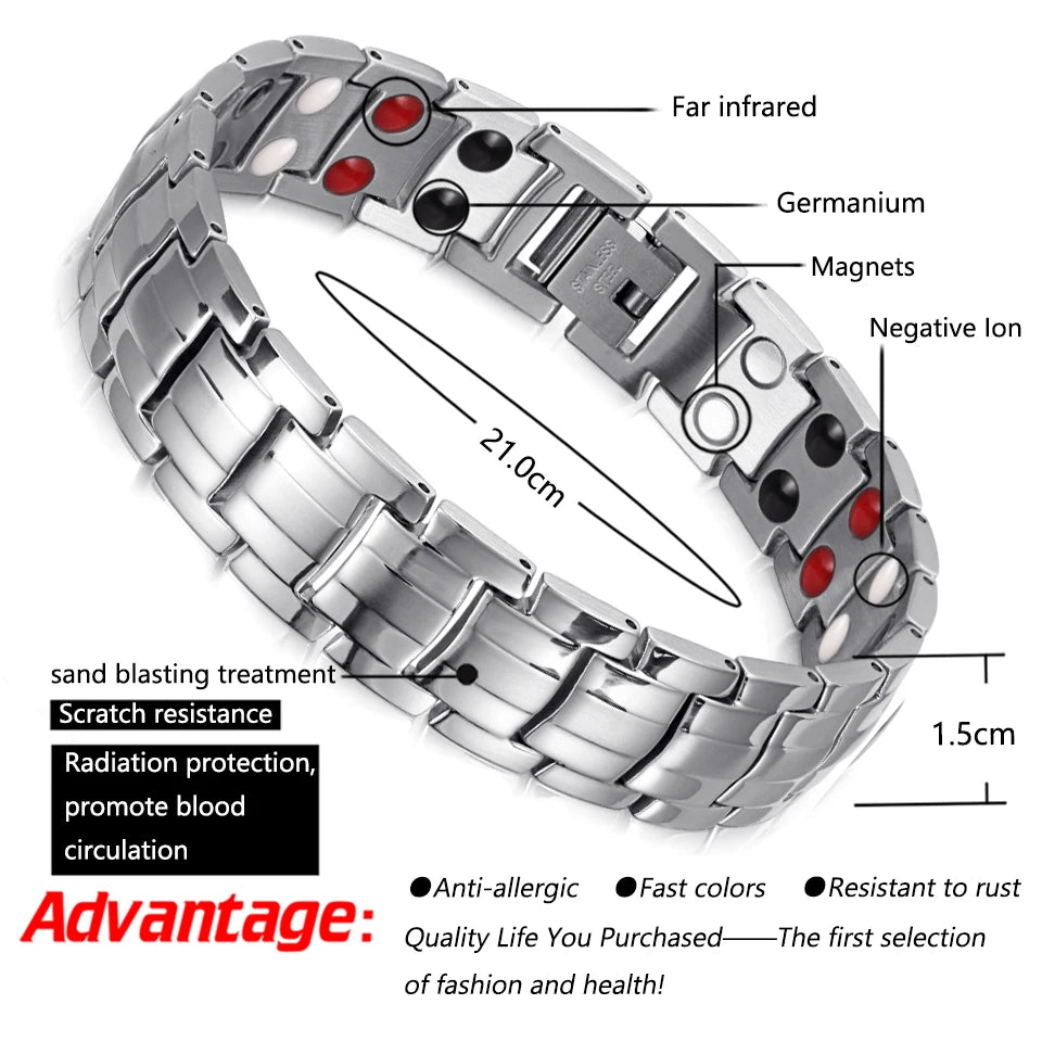 Rainso Fashion Jewelry Healing FIR Magnetic Titanium Bio Energy Bracelet For Men Blood Pressure Accessory Women Bracelets Gifts - Hiron Store