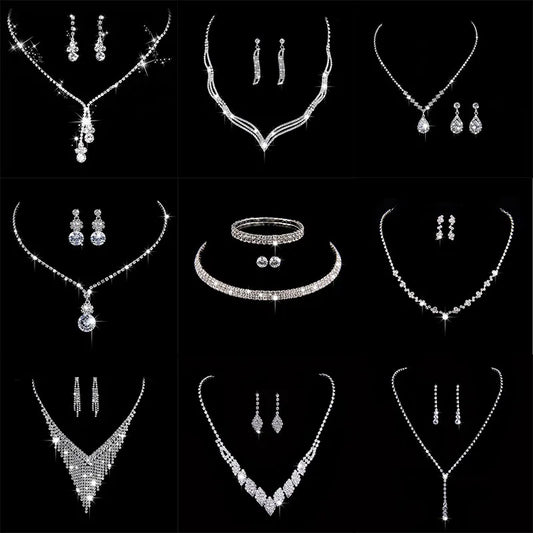 Crystal Bride Jewellery Rhinestone Silver-plated Necklace Earring Set