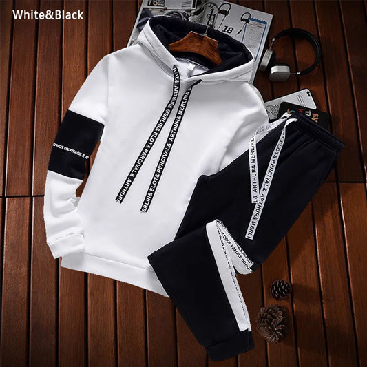 Men's Sweatshirt Sets Pullover+Trousers Tracksuit 2 Piece Pant Plain Streetwear Boy Hoodies Joggers Suit Male Clothing Promotion - Hiron Store