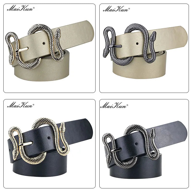 Belts for Women Snake Shape Pin Buckle Belt High Quality Leather Women Belts PU Waistband