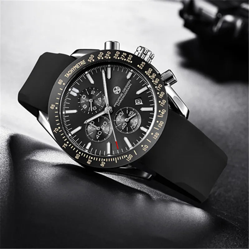 PAGANI DESIGN (Pagrne) Men Quartz Watch Rubber Belt Men's Luxury Watch