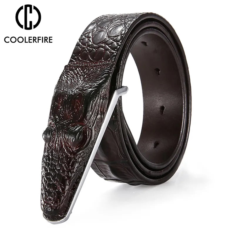 Men Luxury Snake Buckle Crocodile Patter Genuine Leather Belts