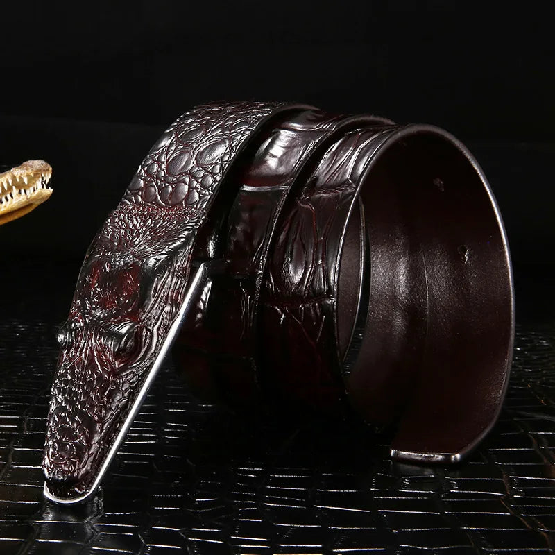 Men Luxury Snake Buckle Crocodile Patter Genuine Leather Belts