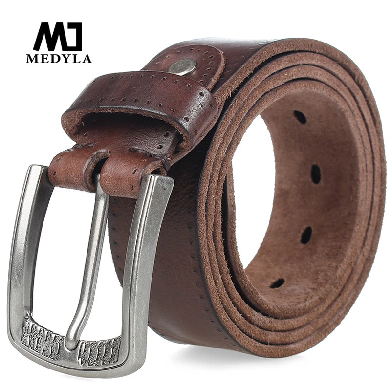 Men's Belt Natural Skin Cowhide Belt Vintage Alloy Pin Buckle Strap Casual Leather Belt