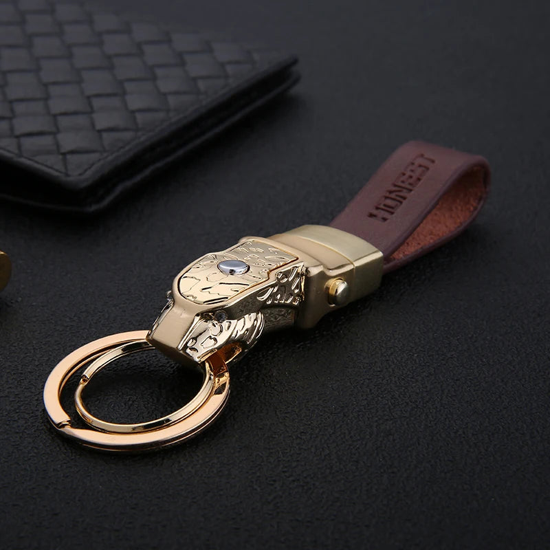 Car Key Chain High-Grade LED Lighting Custom Engraved Keychains Leather Rope Jewellery Key Ring Holder