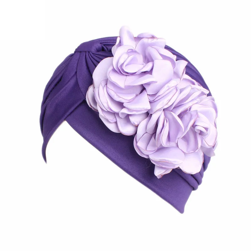 New Flower Decoration Turban, Solid Color Women's Head Wrap, Fashion Headwear, Bandana Cap