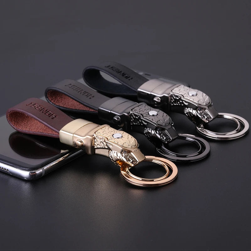 Car Key Chain High-Grade LED Lighting Custom Engraved Keychains Leather Rope Jewellery Key Ring Holder