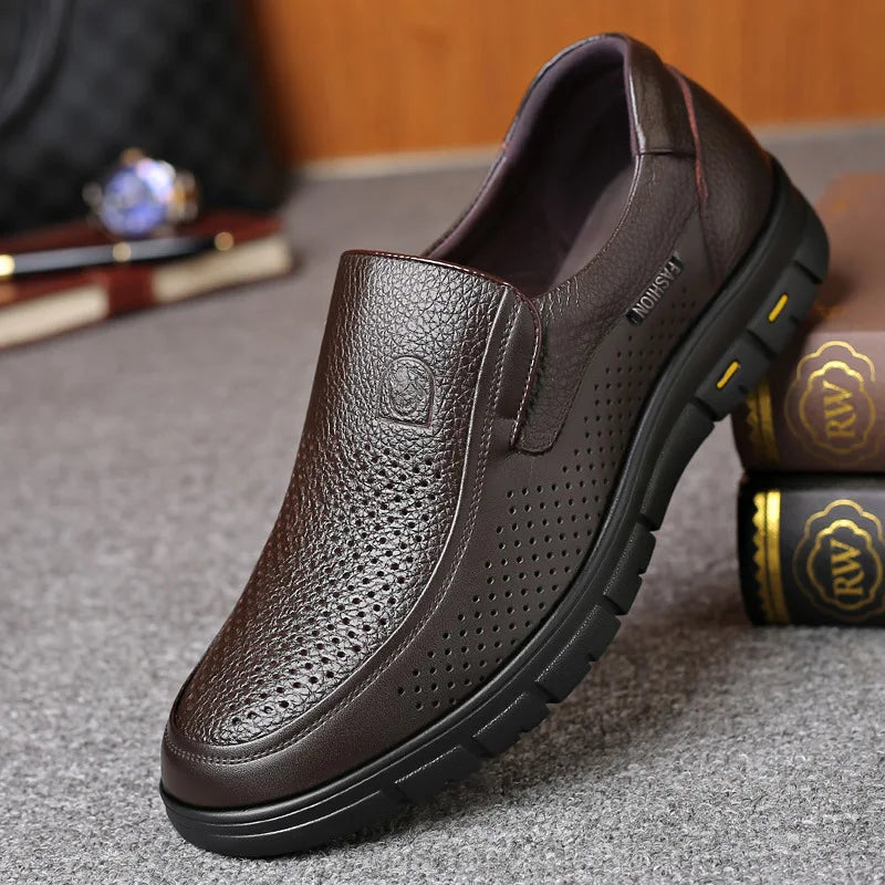 Men's Genuine Soft Anti-slip Rubber Loafers Casual Real Leather Shoes