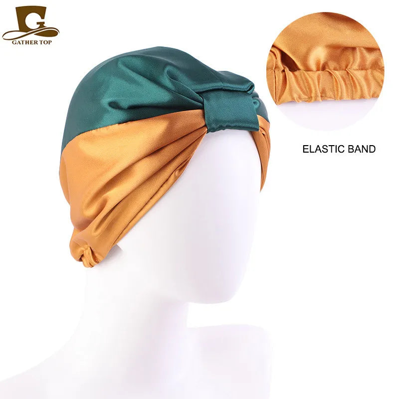 Silk Sleeping Bonnet Caps For Women Silky Headcover Double Layer Knotted Headband