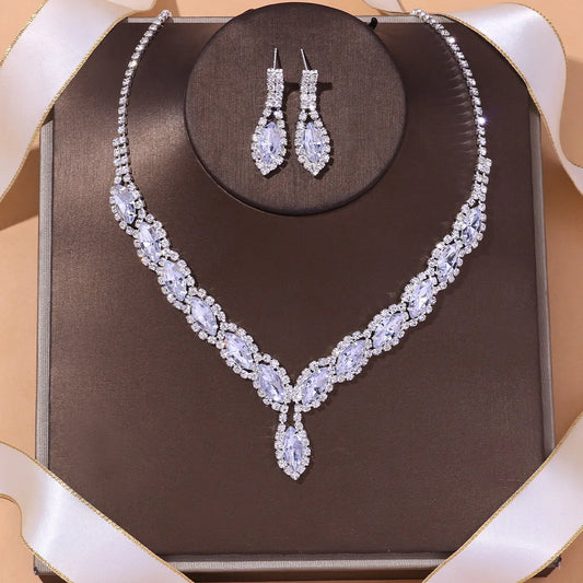 Crystal Earrings Set Flower Necklace Bridal Jewellery Sets