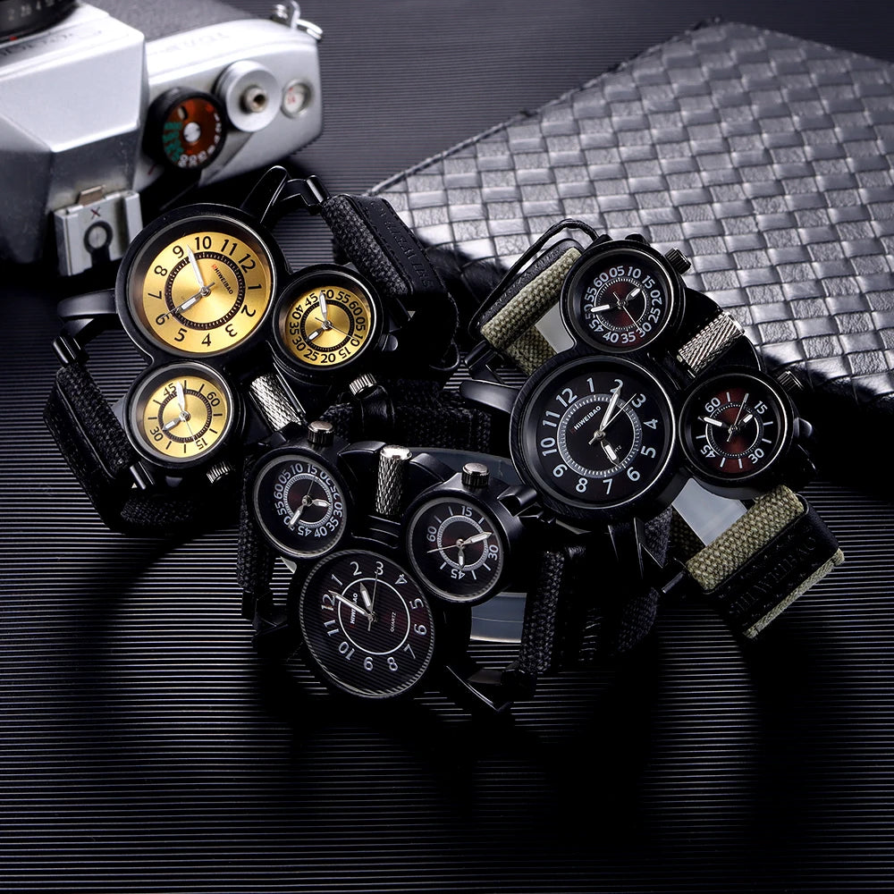 Multiple Time Zone Watches Men Brand Quartz Military Wristwatch