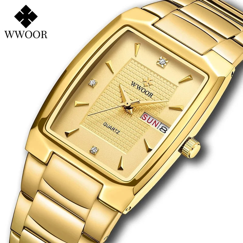 Square Watch Automatic Luxury Stainless Steel Gold Men's Quartz Wrist Watches