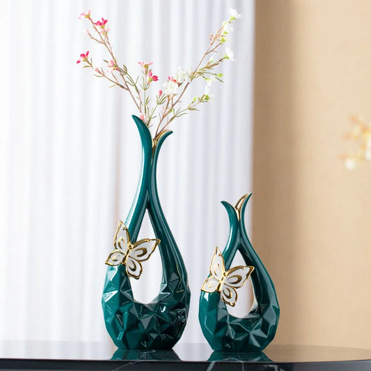 Simple Butterfly Ceramic Vase Ornament Room Desktop Accessories Coffee Table Fake Flower Arrangement Figurines Crafts