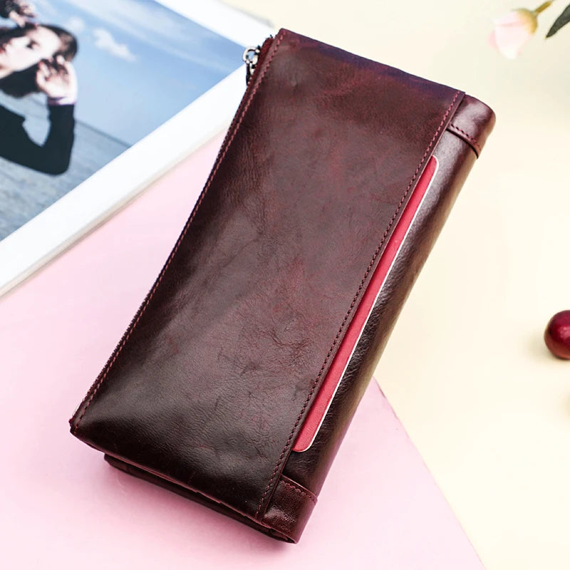 Contact's Women Wallet Fashion Genuine Leather Wallet Card Holder Female Long Purse