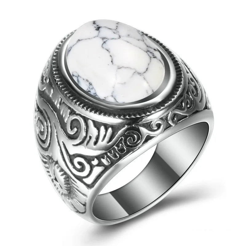 HNSP 316L Stainless Steel Natural Stone Ring For Men Vintage Jewelry Tiger Eyes Stone Rings