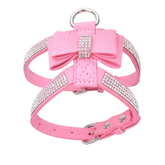 Pet Cat Dog Puppy Velvet Leather Vest Harness With Rhinestone Bling Blink Butterfly Bow Fashion Pet Accessories - Hiron Store