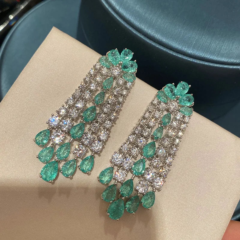 Bilincolor Green Cubic Zircon Tassel Earring for Women Wedding Jewelry