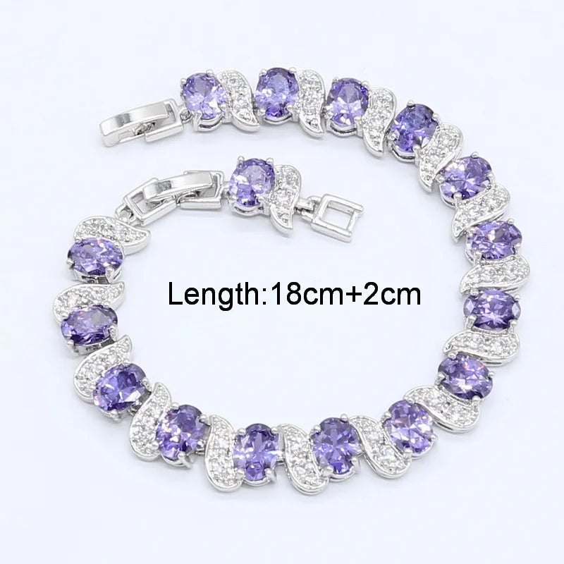 Dubai Jewelry Sets for Women Wedding Purple Amethyst Necklace Pendant Earrings Ring Bracelet Gift Box - Hiron Store