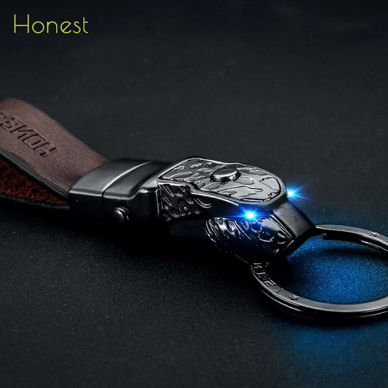 Car Key Chain High-Grade LED Lighting Custom Engraved Keychains Leather Rope Jewellery Key Ring Holder