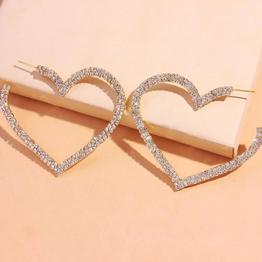 Rhinestone Hollow Heart Earrings Love Hoop Earrings Fashion Jewellery