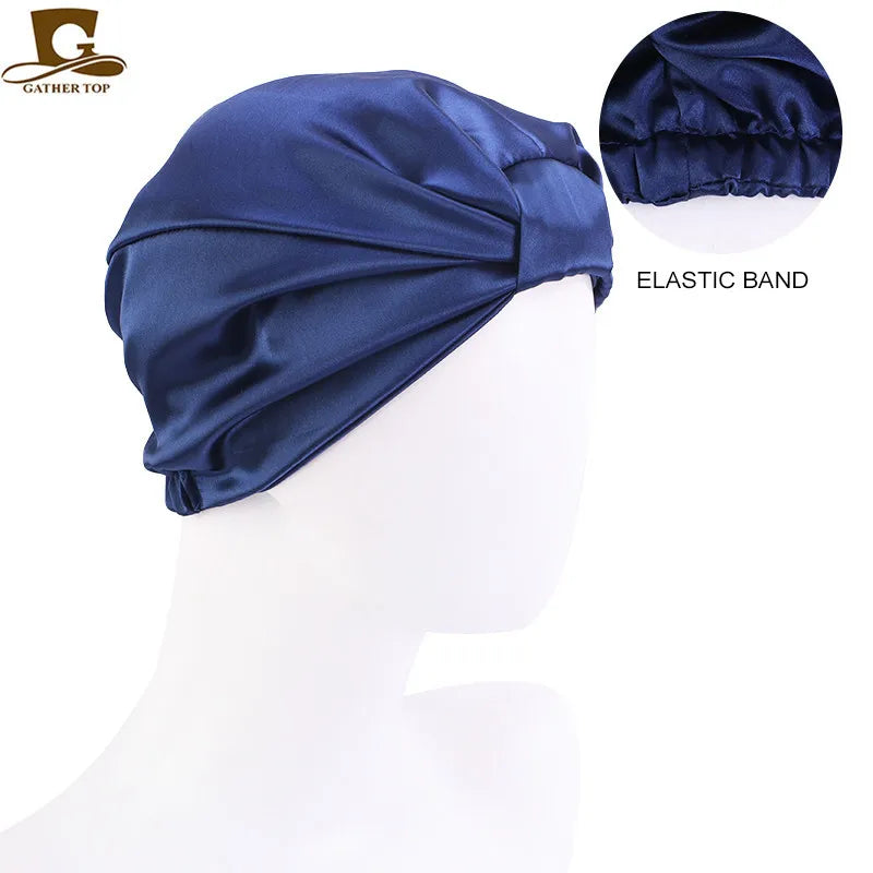 Silk Sleeping Bonnet Caps For Women Silky Headcover Double Layer Knotted Headband
