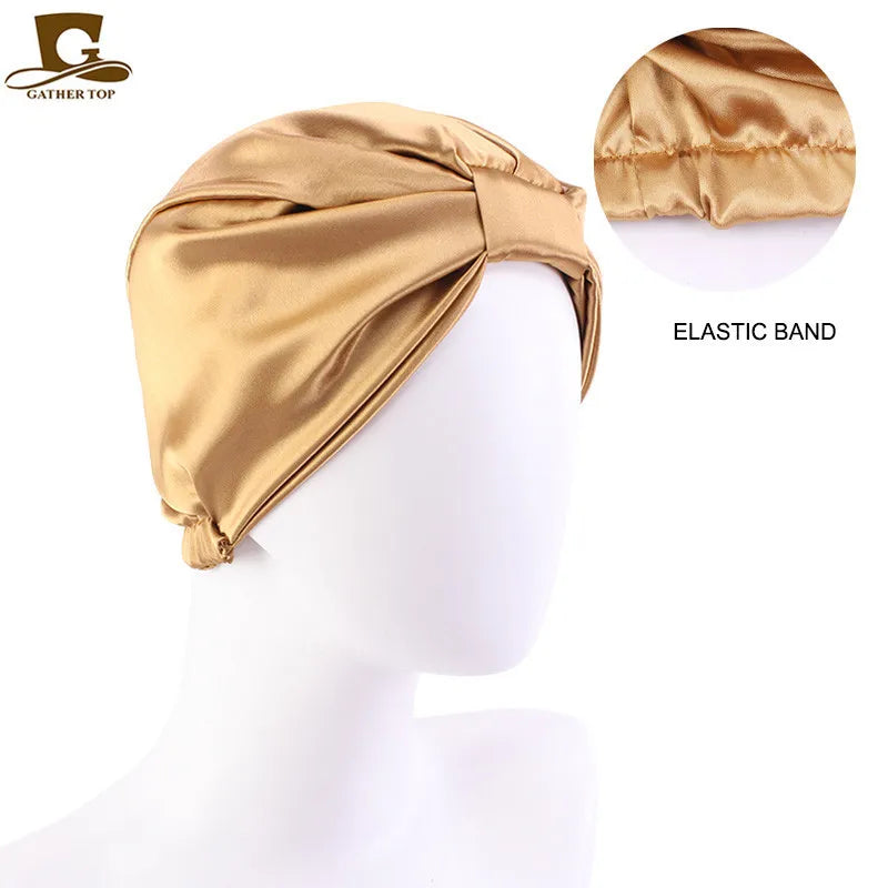 Silk Sleeping Bonnet Caps For Women Silky Headcover Double Layer Knotted Headband